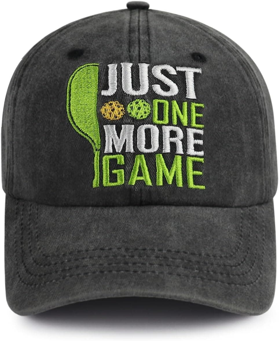 Pickleball Just One More Game Adjustable Embroidered Baseball Cap