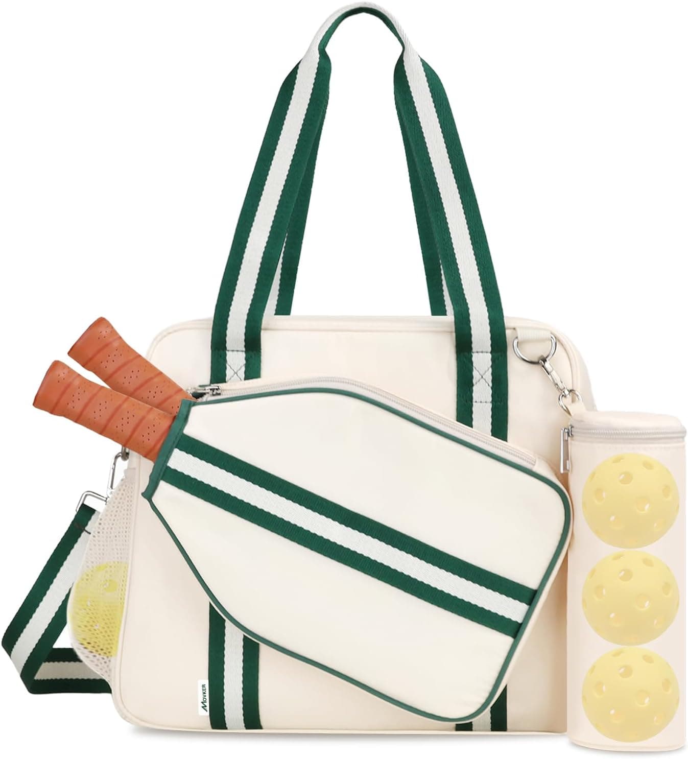 Movker Pickleball Bag for Women 2-in-1 Tote & Crossbody with Fence Hook, Holds 2 Paddles (Beige)